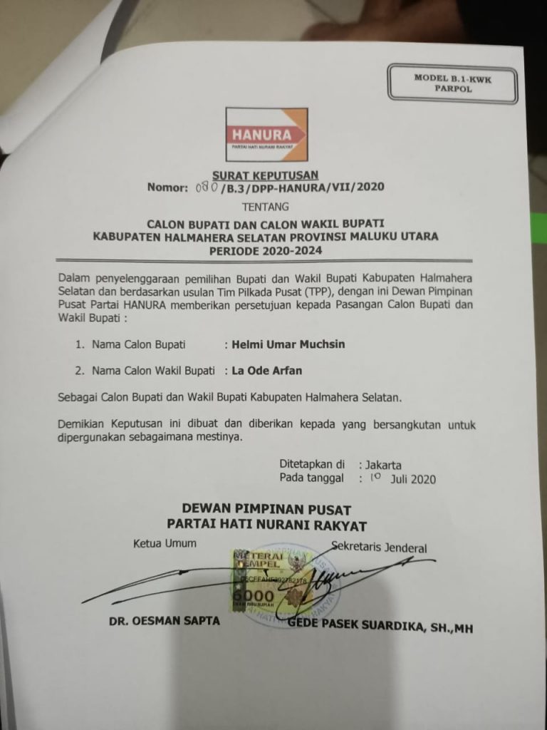 Helmi-La Ode Dapat Rekomendasi Hanura